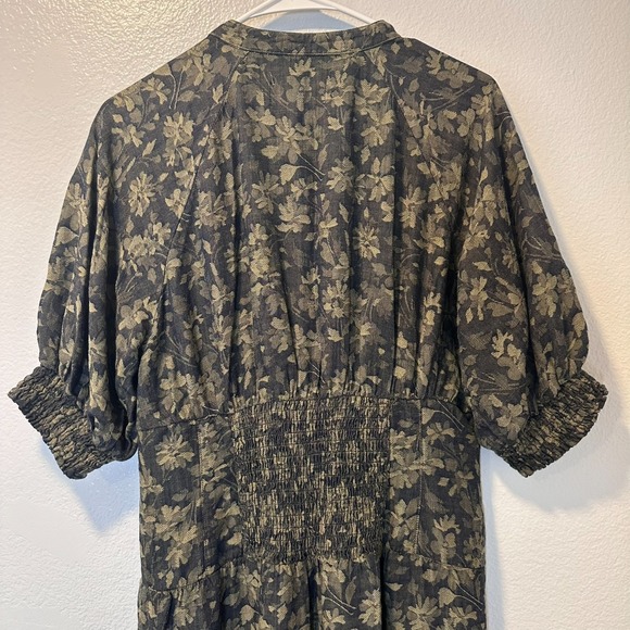 Anthropologie Size-M Women's Jumpsuit Linen Blend Floral Puff Sleeve - Picture 9 of 16